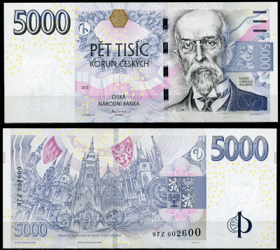 Чехия 5000 крон 2023 Томаш Гарриг Масарик Pick 27 бумага UNC (пресс)   451-797-3
