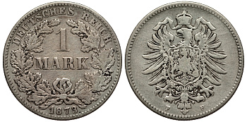 Германия 1 марка 1873 F Weege 17, J. 9, KM 7 серебро 413-4615