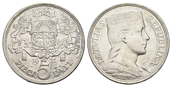 Латвия 5 латов 1931 девушка KM 9 серебро 443-1042