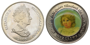 остров Найтингейл 1 крона 2005 Елизавета II (1952-2022), детство, эмаль KM NEW медно-никель  BU  1066-6-14