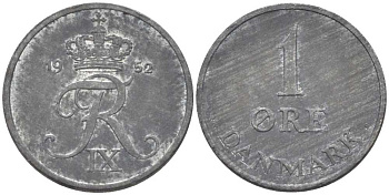 ДАНИЯ 1 ЭРЕ 1952 N; S, ФРЕДЕРИК IX (1947-1972) KM 839.1 цинк 4387-249