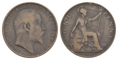Великобритания 1 пенни 1910 Эдуард VII (1901-1910) KM 794.2, Spink 3990 бронза 4634-922