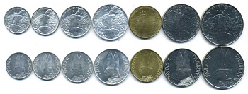 Ватикан набор из 7 монет 1966 Павел VI (1963-1978), шепард (пастух) KM 84, 85, 86, 87, 88, 89, 90   UNC N4-19