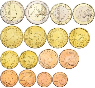 Люксембург полный евронабор из 8 монет 2012 1, 2, 5, 10, 20 и 50 евроцента, 1 и 2 евро UNC 183-121