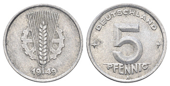 ГДР 5 пфеннигов 1949 A KM 2 алюминий 4697-611
