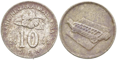 Малайзия 10 сенов 2002 цветок KM 51 медно-никель 217-513