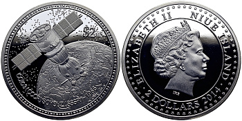 Ниуэ 2 доллара 2014 первый полет космического корабля Союз 1966 медно-никель PROOF 1068-1-43