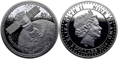 Ниуэ 2 доллара 2014 первый полет космического корабля Союз 1966 медно-никель PROOF 1068-1-43