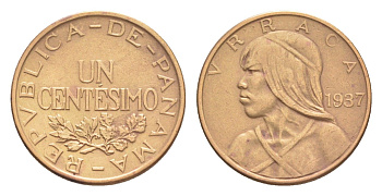 Панама 1 сентесимо 1937 Уррака KM 14 бронза 4643-1221