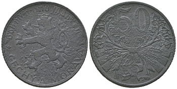 Богемия и Моравия 50 геллеров 1941 германский протекторат KM 3 цинк 4124-321