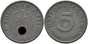 Германия 5 рейхспфеннигов 1940 A, KM 100 цинк 100-547