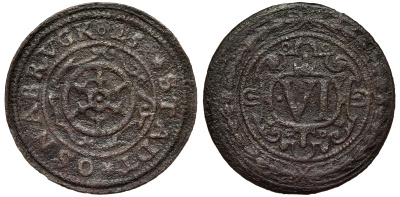 Оснабрюк 6 пфеннигов 1625 Kennepohl 450а медь 1527-735