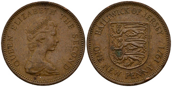 Джерси 1 новый пенни 1971 Елизавета II (1952-2022), герб KM 30 бронза 4602-843