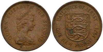 Джерси 1 новый пенни 1971 Елизавета II (1952-2022), герб KM 30 бронза 4602-843