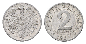 Австрия 2 гроша 1957 KM 2876 алюминий 206-122