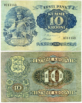 Эстония 10 крон 1928 крестьянка Pick 63a бумага 7457-20-2-1