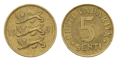 Эстония 5 сентов 1991 KM 21 латунь 4694-1254