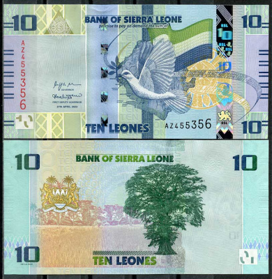 Сьерра-Леоне 10 леоне 2022 голубь, флаг, тополь волосистоплодный Pick 37 a  бумага  UNC (пресс) 448-157-3
