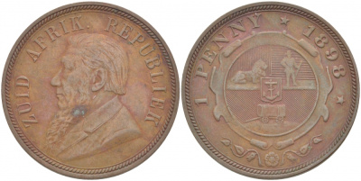 Южно-Африканская Республика, Трансвааль 1 пенни 1898 Пауль Крюгер KM 2 медь 180-843