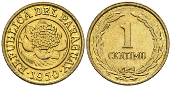 Парагвай 1 сентимо 1950  KM 20 алюминиевая бронза  aUNC  220-1026