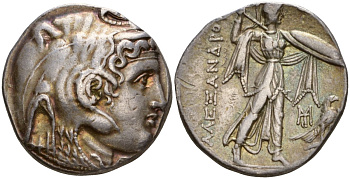 Государство Птолемеев тетрадрахма 312 - 301 гг. до н.э. Птолемей I Лагид, голова Александра Великого с рогом бога Аммона, в слоновьем скальпе/АЛЕКСАНДРА, Афина Алкидемос с копьем и щитом, справа орел, г. Александрия, 15,66 гр серебро 00-000-00