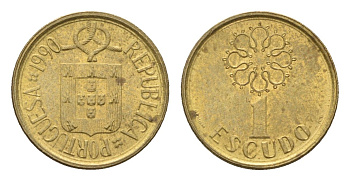 Португалия 1 эскудо 1990 KM 631 никель латунь 4674-761