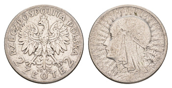 Польша 2 злотых 1932 голова Полонии Y 20 серебро 4654-1015