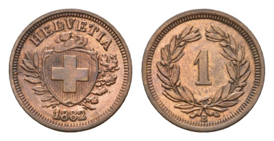 Швейцария 1 раппен 1882 B KM 3.1 бронза 1530-1211
