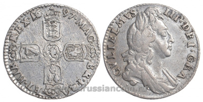 Англия 6 пенсов 1697 Вильгельм III Оранский Spink 3528 серебро 00-000-00