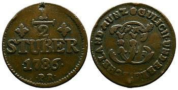 Юлих-Берг 1/2 штюбера 1786 KM 205 медь 3334-312