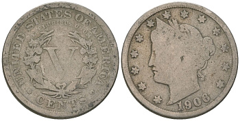 США 5 центов 1906 голова свободы KM 112 медно-никель 3336-144