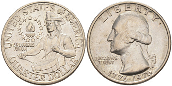 США 25 центов (квотер) 1976 200 лет независимости (1776-1976), Вашингтон, барабанщик KM 204 медь плакированная медно-никелем 4114-815