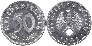 Германия 50 рейхспфеннигов 1942 F KM 96, J. 372 алюминий UNC 413-4411
