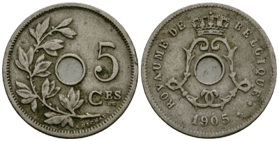 Бельгия 5 сантимов 1905 Belgique KM 54 медно-никель 4173-364