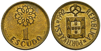 Португалия 1 эскудо 1992 KM 631 никель латунь 4164-1128