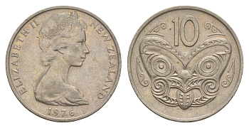 Новая Зеландия 10 центов 1976 KM 41.1 медно-никель 4179-755