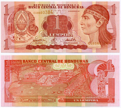 ГОНДУРАС 1 ЛЕМПИРА 2001 30 АВГУСТА 2001, ИНДЕЕЦ Pick 84b бумага UNC (ПРЕСС) 6262-30-3-2
