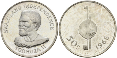 Свазиленд 50 центов 1968 независимость, Собуза II KM 4 серебро PROOF 1087-9-75