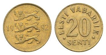Эстония 20 сентов 1992 KM 23 латунь UNC 4689-655