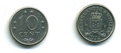 Нидерландские Антилы 10 центов 1974 Юлиана (1948-1980) KM 10 никель 46-1122