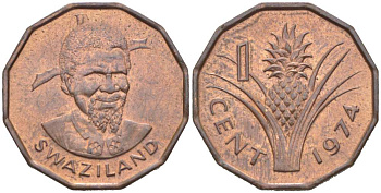 Свазиленд 1 цент 1974 ананас, Собуза II KM 7 бронза 218-1161