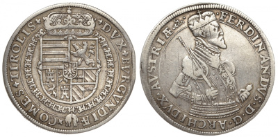 Австрия, Священная Римская империя 1 талер ND эрцгерцог Фердинанд II (1564-1595) Dav. 8099 серебро 00-815-67