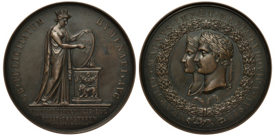 Франция медаль 1810 на свадьбу Наполеона I и Марии-Луизы Австрийской,  1 апреля 1810, поздний чекан, 50,25 мм, 57,56 гр. Slg. Julius 2271 бронза 00-00