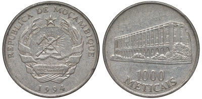 Мозамбик 1000 метикалей 1994 KM 122 никелированная сталь 4162-726