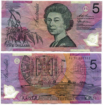 АВСТРАЛИЯ 5 ДОЛЛАРОВ 1997 ПОДПИСЬ MACFARLANE AND EVANS Pick 51c пластик 7375-28-3-2