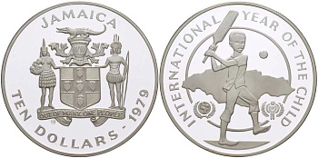Ямайка 10 долларов 1979 международный год детей KM 80 серебро PROOF 1080-8-22
