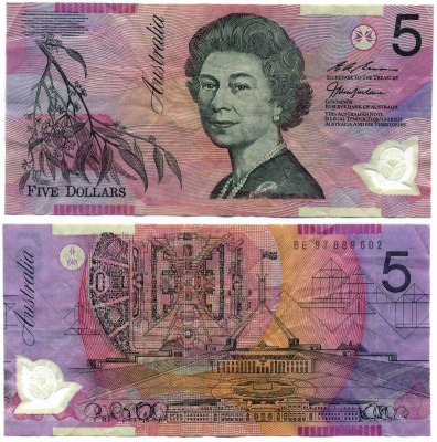 АВСТРАЛИЯ 5 ДОЛЛАРОВ 1997 ПОДПИСЬ MACFARLANE AND EVANS Pick 51c пластик 7375-28-3-2