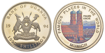 Уганда 100 шиллингов 1994 Знаменитые места - Мюнхен KM 49 медно-никель PROOF 1079-10-24