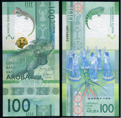 Аруба 100 флоринов 2019 игуана, танцовщица Pick 24 бумага UNC (пресс)   451-714-3