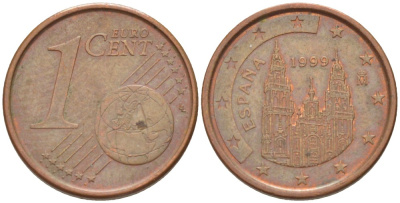 ИСПАНИЯ 1 ЕВРОЦЕНТ 1999 KM 1040 сталь плакированная медью 112-462